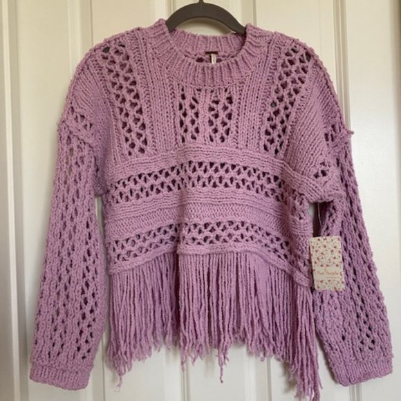 Free PeopleOB920549Higher LoveFringeSweaterLilacSize XS